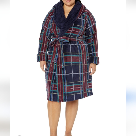 Vera Bradley Other - Vera Bradley Plush Fleece Robe w/Hood Blue Tartan Plaid Size L-XL